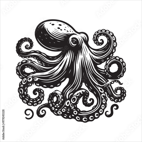 Octopus stalking its prey vector illustration silhouette