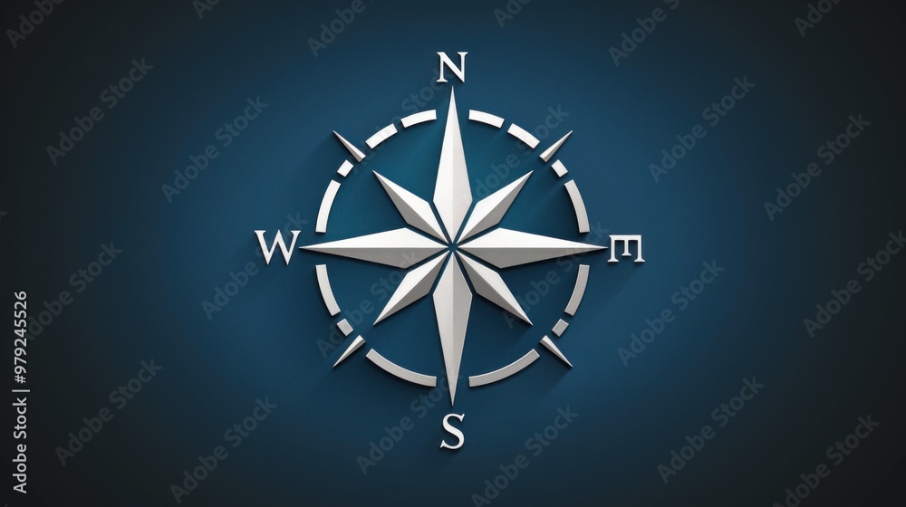 Exploring the intricate details of a silver compass rose against a deep blue background in a modern design. Generative AI