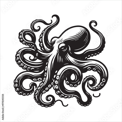 Octopus stalking its prey vector illustration silhouette