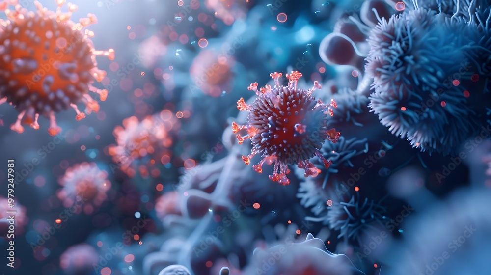 Cells Infected with Illness - 3D Microscopic Medical Visualization Cells Infected with Illness - 3D Microscopic Medical Visualization