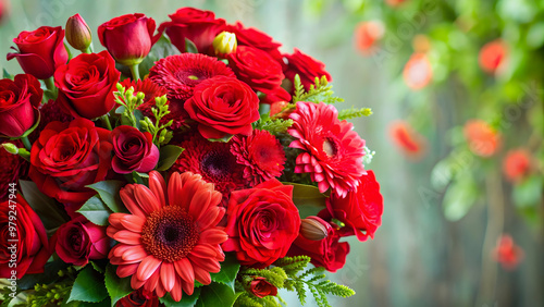 Vibrant bouquet of red flowers perfect for romantic occasions, bouquet, red, flowers, vibrant, romantic, love, celebration