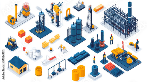 Isometric set of oil and gas production, power plant