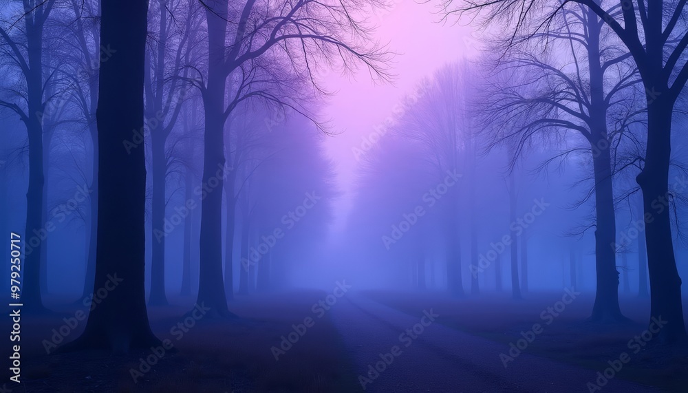 Ethereal forest path bathed in twilight hues Ethereal forest path bathed in twilight hues