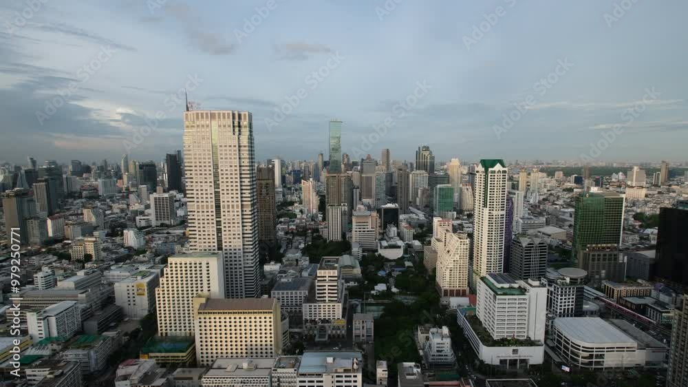 Skyscraper Building Of Jewelry Trade Center In The Silom Road Gemstone district of Bangkok, Thailand. Aerial Drone Shot Skyscraper Building Of Jewelry Trade Center In The Silom Road Gemstone district of Bangkok, Thailand. Aerial Drone Shot