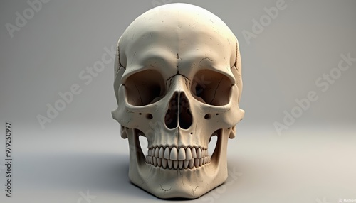  A 3D rendering of a human skull perfect for medical or artistic use