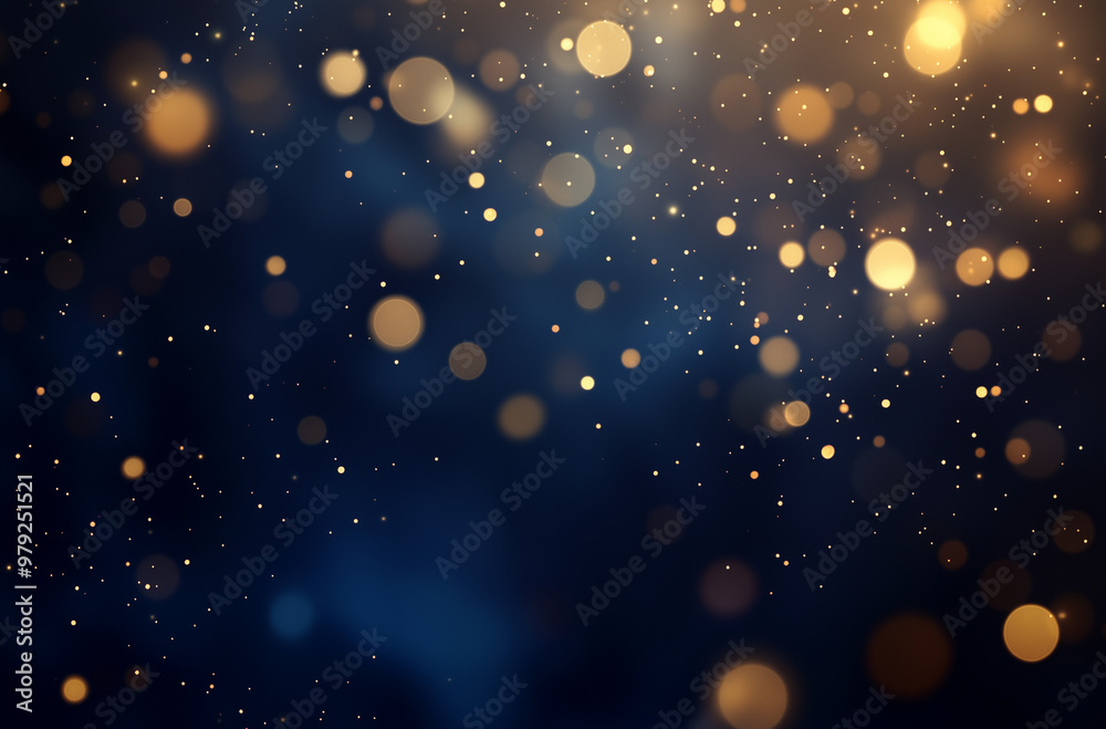 Golden bokeh lights against dark blue background Golden bokeh lights against dark blue background