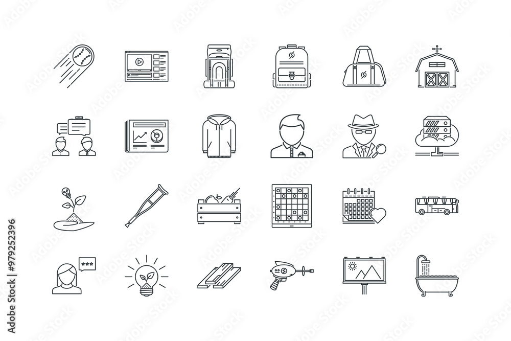 backpack, Backpack, Bag, sport, Barn, Baseball, Bat, set of icons for web design, vector illustration backpack, Backpack, Bag, sport, Barn, Baseball, Bat, set of icons for web design, vector illustration