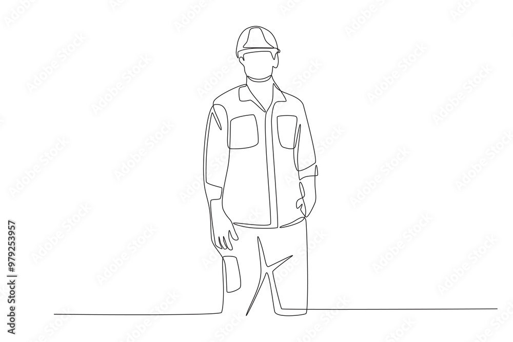 Oil mine worker. Oil field work concept one-line drawing Oil mine worker. Oil field work concept one-line drawing
