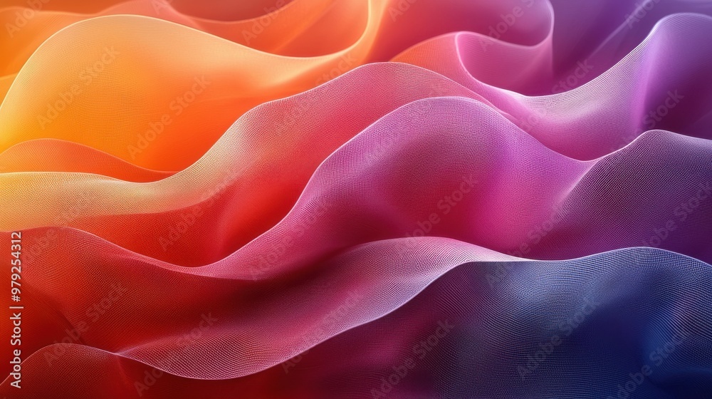 Obraz premium Colorful waves of fabric flowing gently in vibrant hues of orange, pink, and purple highlighting a serene and artistic textured backdrop