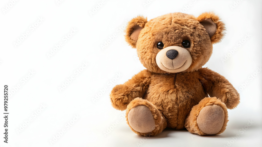 Obraz premium Adorable kids toy brown teddy bear on a white background, teddy bear, toy, cute, brown, children, plush, soft, cuddly