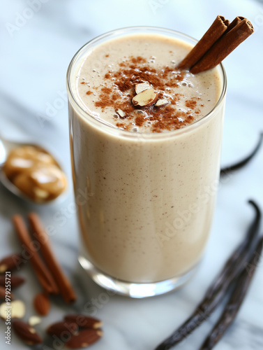 Vanilla Smoothie with Vanilla Pods, Cinnamon Sticks, and Almond Butter