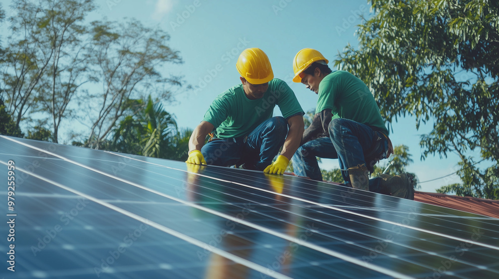 custom made wallpaper toronto digitalSolar Panel Installation on a Modern House Roof with Late Summer Sky