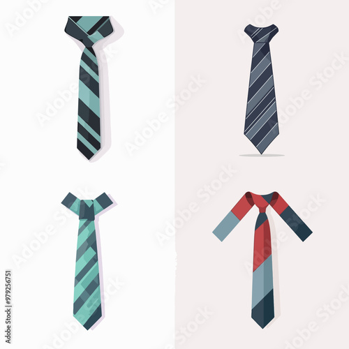 Four different colored ties are shown in a row