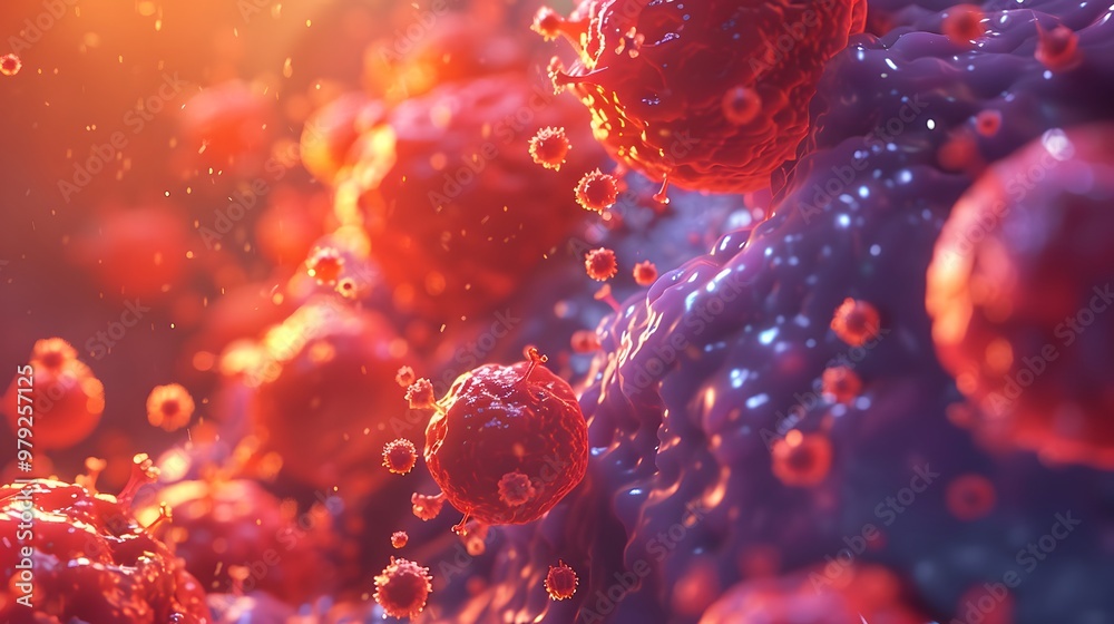 Diseased Cells in Organism - 3D Microscopic View Diseased Cells in Organism - 3D Microscopic View
