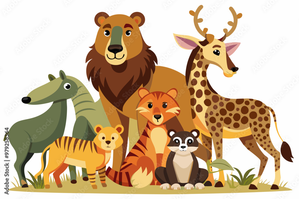 Naklejka premium wild animals on white background