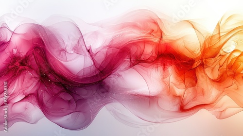 Flowing waves of pink, orange, and red smoke create an abstract design in a soft, dreamy style showcasing artistic colors and textures