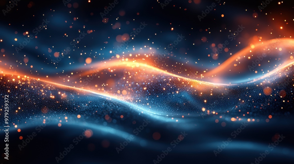 Obraz premium Vibrant flowing waves of orange and blue light creating a mesmerizing abstract background at night