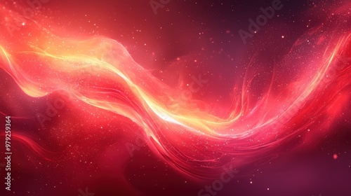 A vibrant red and orange wave of abstract light swirling in a cosmic setting at night showcasing dynamic movement and depth