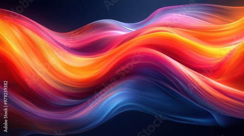 Colorful abstract waves flowing together in vibrant hues of orange, pink, and blue against a dark background