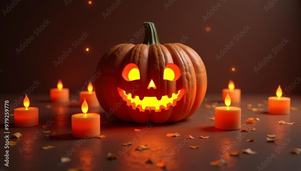 Fototapeta premium Spooky Halloween Pumpkin with Candles