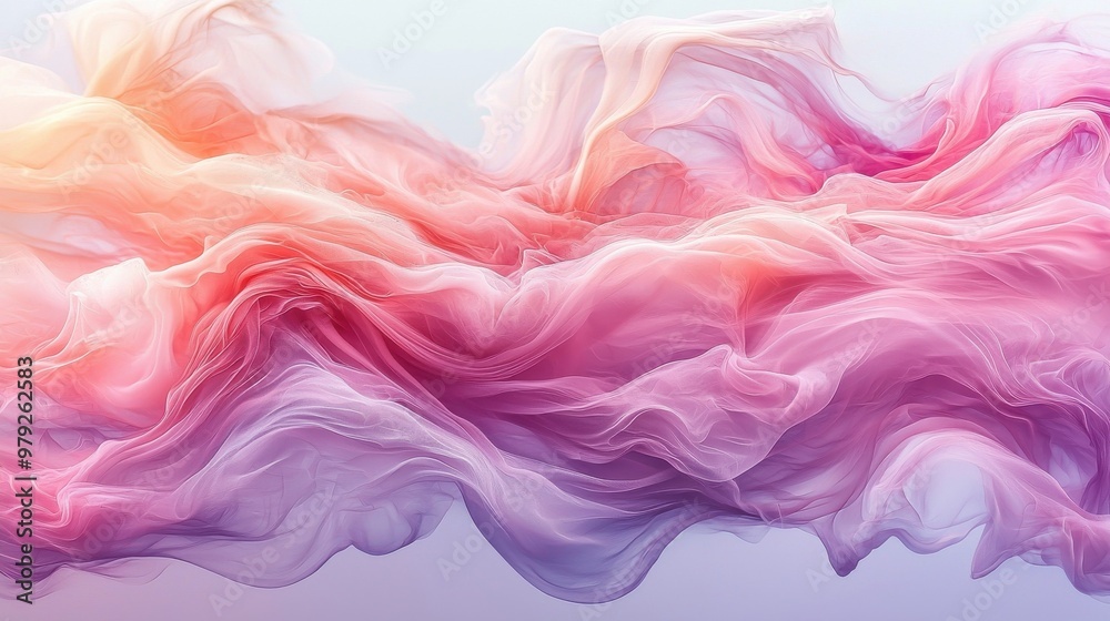 Soft pastel waves of colorful fabric flowing gracefully across the surface, creating an ethereal atmosphere in a serene environment Soft pastel waves of colorful fabric flowing gracefully across the surface, creating an ethereal atmosphere in a serene environment