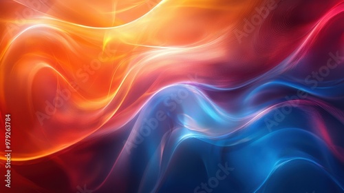Vibrant abstract patterns of red, orange, and blue swirling together in dynamic motion creating a lively atmosphere at dusk