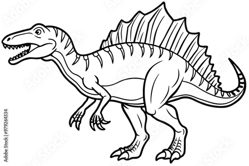 Spinosaurus dinosaur, black and white vector illustration