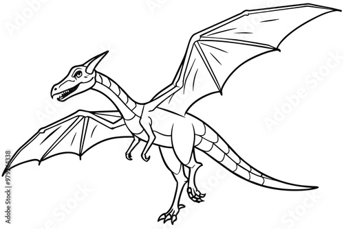 pteranodon dinosaur, black and white vector illustration