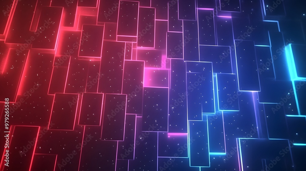 Obraz premium Abstract Neon Lights Pattern Pink Blue Glowing Squares Background