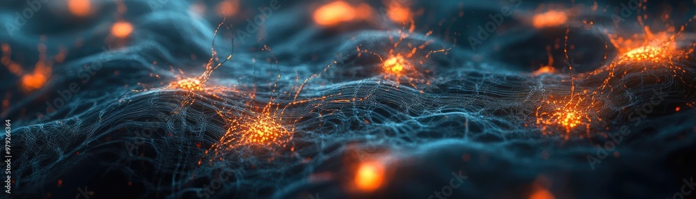 A stunning close-up of interconnected fibers and glowing particles, showcasing the beauty of neural networks and abstract designs. A stunning close-up of interconnected fibers and glowing particles, showcasing the beauty of neural networks and abstract designs.