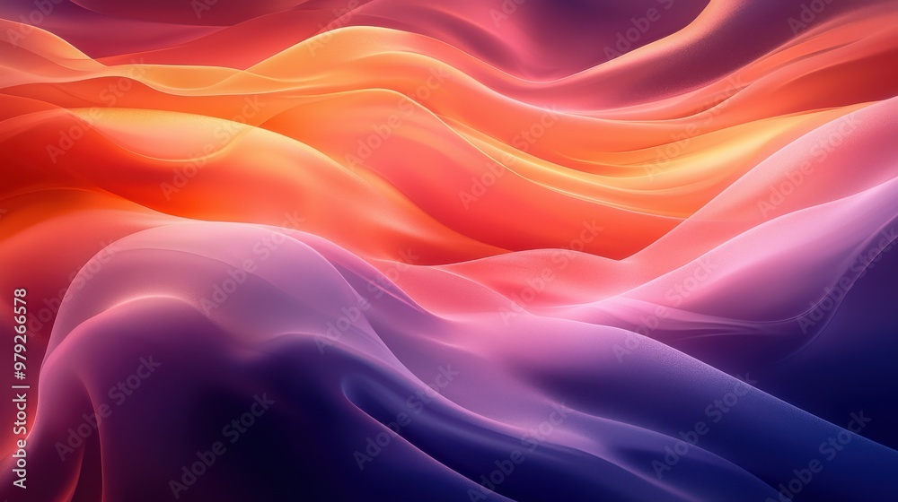 Obraz premium Colorful flowing waves blend seamlessly in abstract artwork, showcasing vibrant hues of orange, pink, and purple