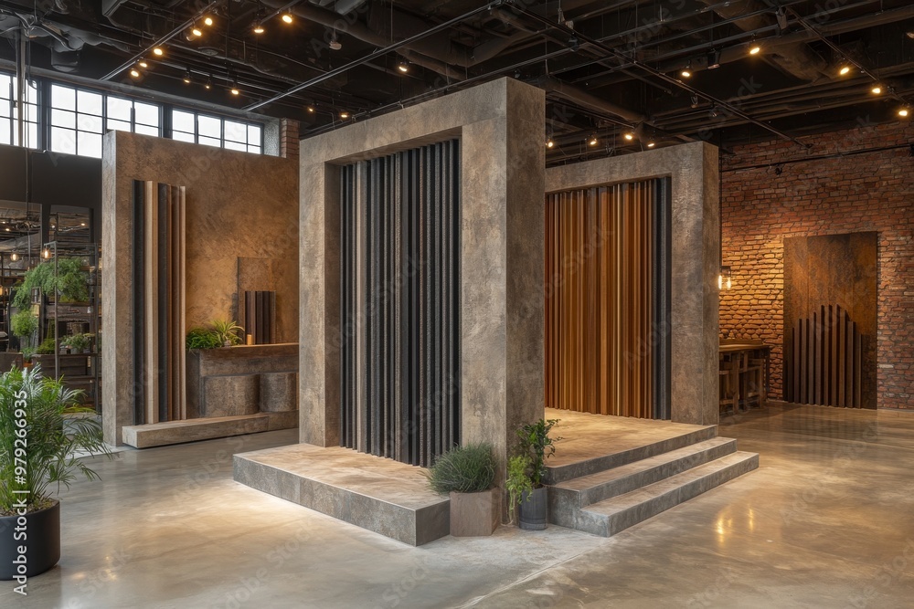 Fototapeta premium Modern industrial showroom with minimalist design and stylish lighting