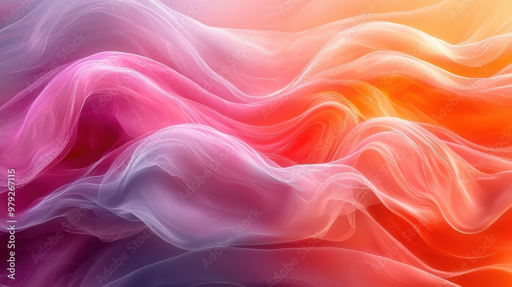 Vibrant waves of color flow gracefully, displaying a beautiful blend of pink, purple, and orange in a soft, abstract composition Vibrant waves of color flow gracefully, displaying a beautiful blend of pink, purple, and orange in a soft, abstract composition