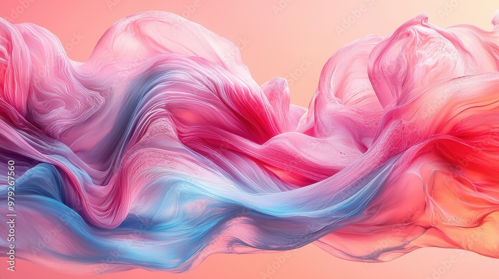 Colorful swirling abstract shapes creating a serene atmosphere resembling waves in a soft gradient background during sunset Colorful swirling abstract shapes creating a serene atmosphere resembling waves in a soft gradient background during sunset
