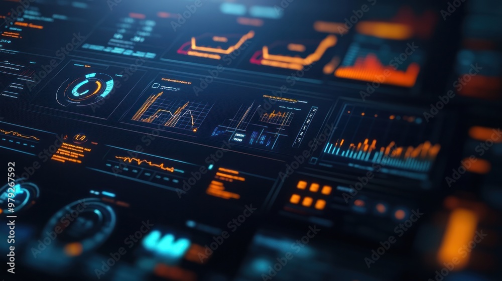 A close-up of an operations manager dashboard, filled with data analytics and performance metrics, highlighting areas for improvement A close-up of an operations manager dashboard, filled with data analytics and performance metrics, highlighting areas for improvement