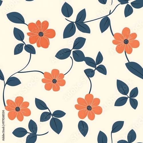 Vintage seamless floral vector pattern with blooming flowers and leaves for wallpaper, textile, or decoration