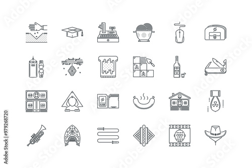 Banknote, Box, pear, Cap, graduate, Cash box, Colander, set of icons for web design, vector illustration