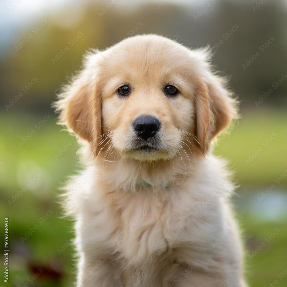 Isolated golden retriever puppy with depth of field showcasing fluffy fur and playful expression Isolated golden retriever puppy with depth of field showcasing fluffy fur and playful expression