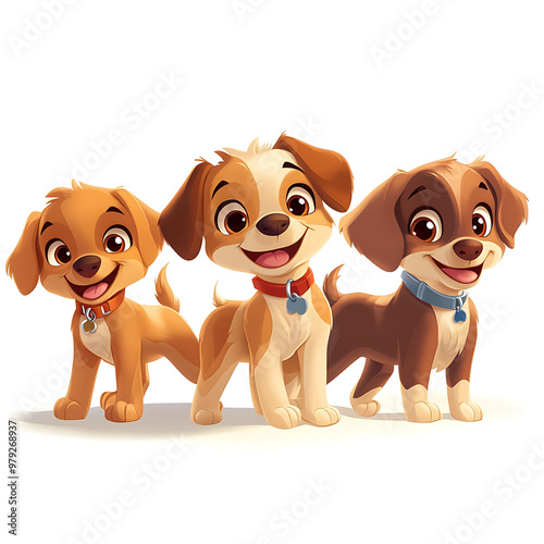 Vector illustration of Cute dogs isolated on white background. Cartoon style.