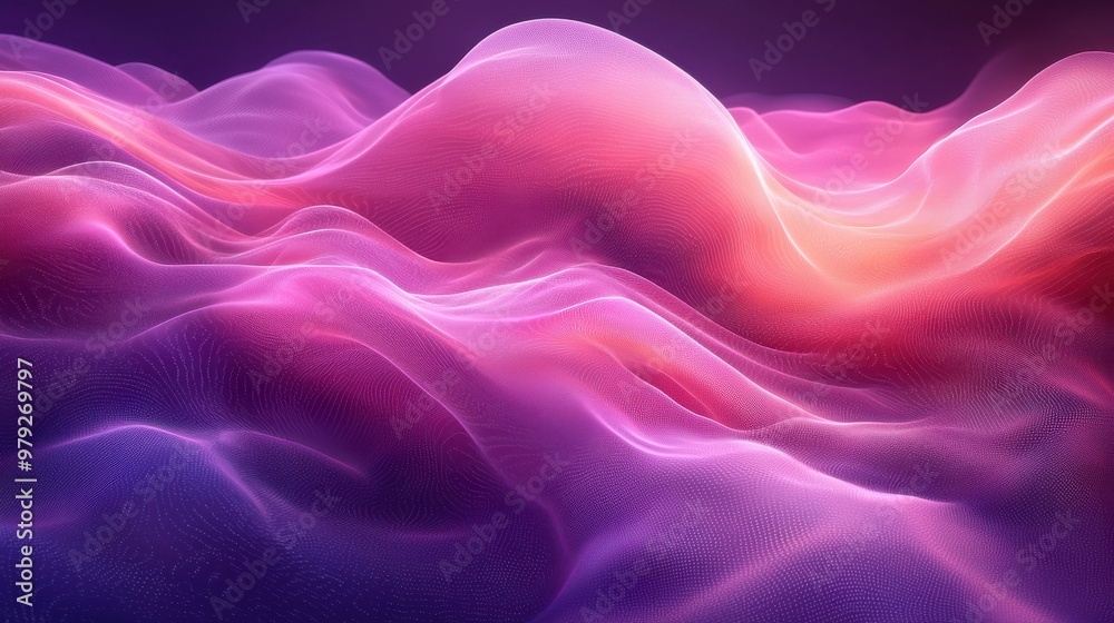 Obraz premium Abstract colorful waves undulating gracefully in a digital landscape at dusk, creating a serene and dreamlike atmosphere