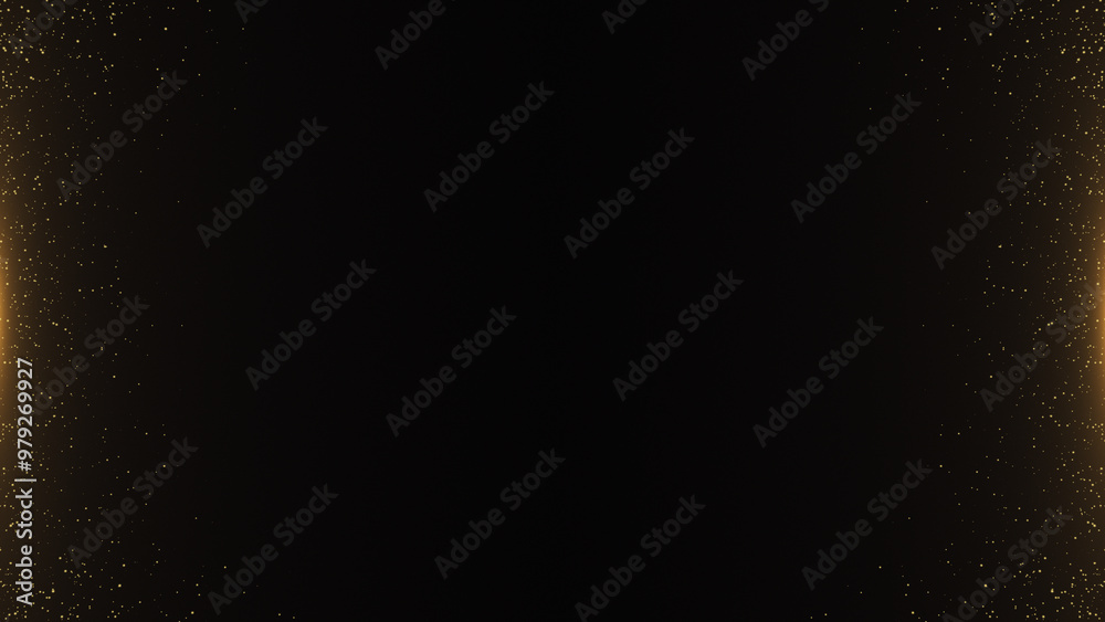 Obraz premium Golden glitter particle frame on black background