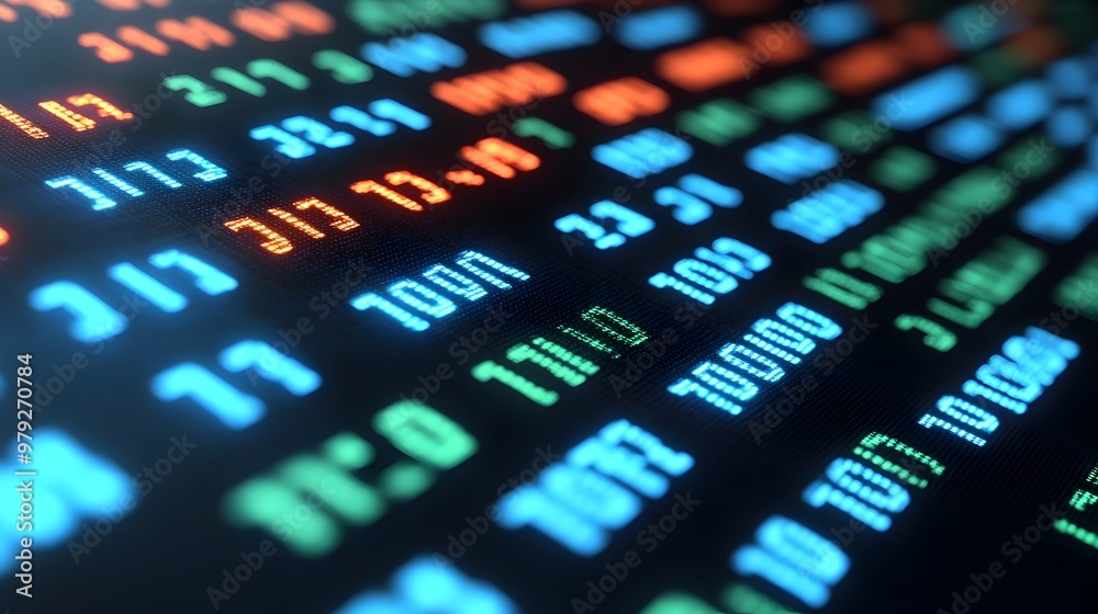 neon green and blue stock market rates at the black screen, digital arrow come out from it. real-time stock price movement, currency exchange rate fluctuations, currency stock and investment economy neon green and blue stock market rates at the black screen, digital arrow come out from it. real-time stock price movement, currency exchange rate fluctuations, currency stock and investment economy