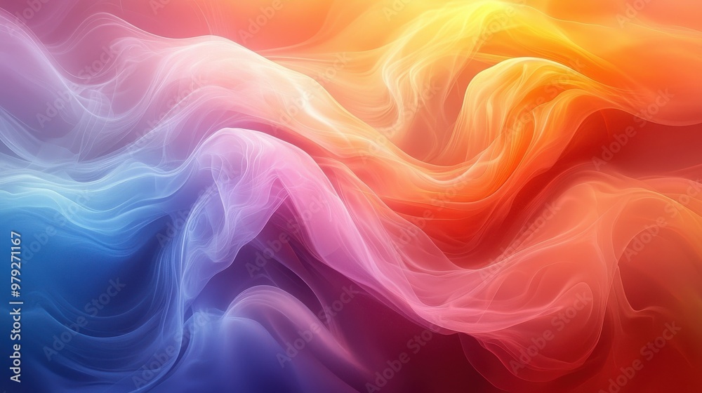 Colorful abstract waves of light intertwine in a soft gradient, creating a dreamy atmosphere with smooth transitions Colorful abstract waves of light intertwine in a soft gradient, creating a dreamy atmosphere with smooth transitions