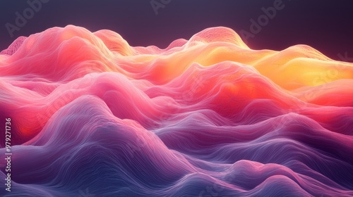 Abstract colorful waves with vibrant gradients resembling a digital landscape at dusk