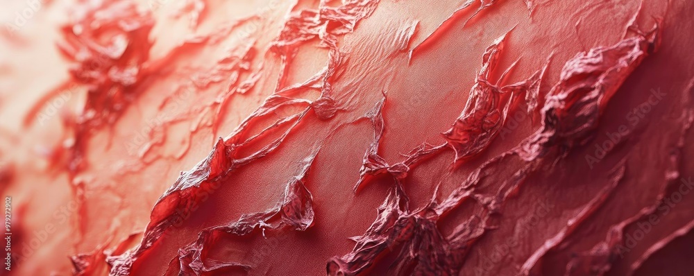 Close-up view of textured, vivid red surface, showcasing intricate patterns and depth, perfect for artistic or medical themes.