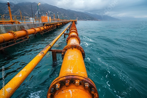 Gas pipeline infrastructure at port for liquefied propane and lng shipping operations photo