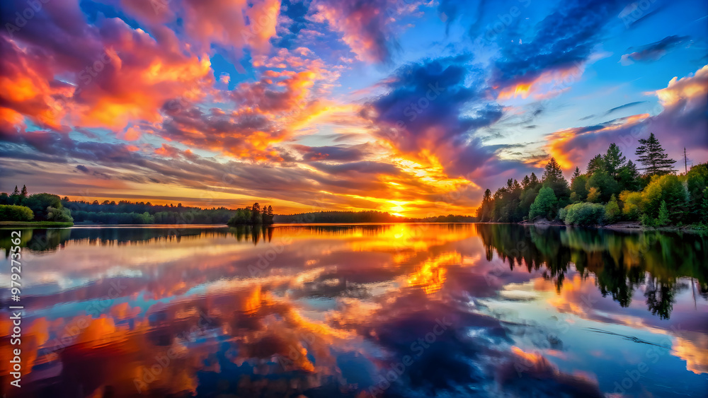Beautiful sunset over a serene lake with vibrant colors reflecting on the water , sunset, lake, colors, reflection, water Beautiful sunset over a serene lake with vibrant colors reflecting on the water , sunset, lake, colors, reflection, water