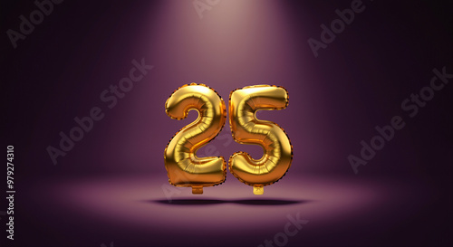 Gold balloons number 25 decoration for celebration events with festive decor