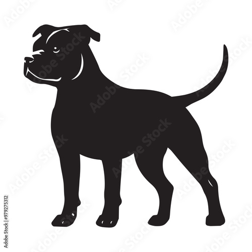 American Staffordshire Terrier dog silhouette Design, Dog Clipart vector illustration in black and white
