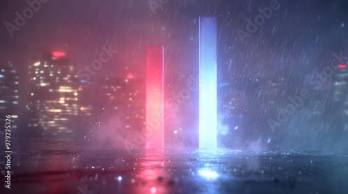 Neon Lights Raining Night Cityscape Abstract Background